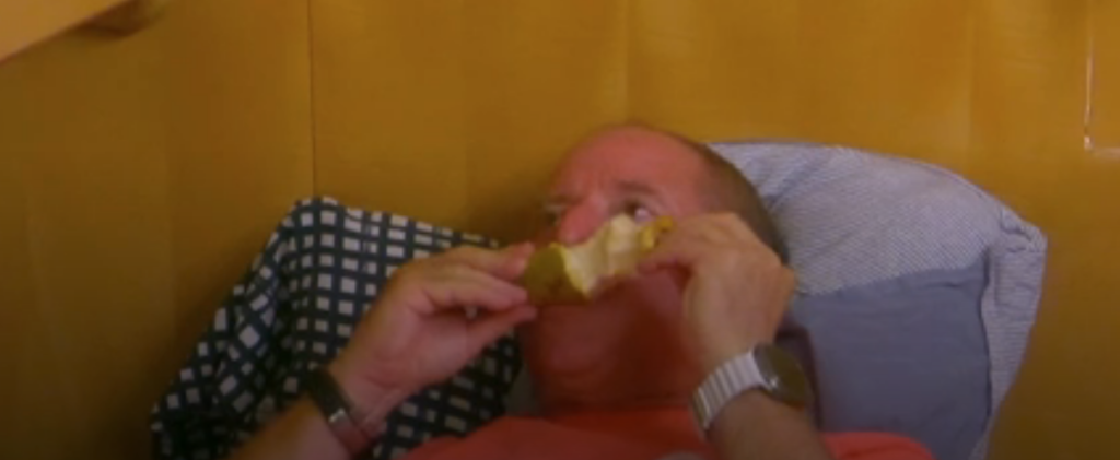 Captain Glenn Shephard eating a pear